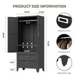 Baborokic Metal Wardrobe Cabinet with Hanging Rod,71" Armoire Wardrobe Closet with Adjustable Shelves,Farmhouse Metal Clothing Storage Cabinets for Bedroom,Office,Employee,Laundry Room(Black) Baborokic