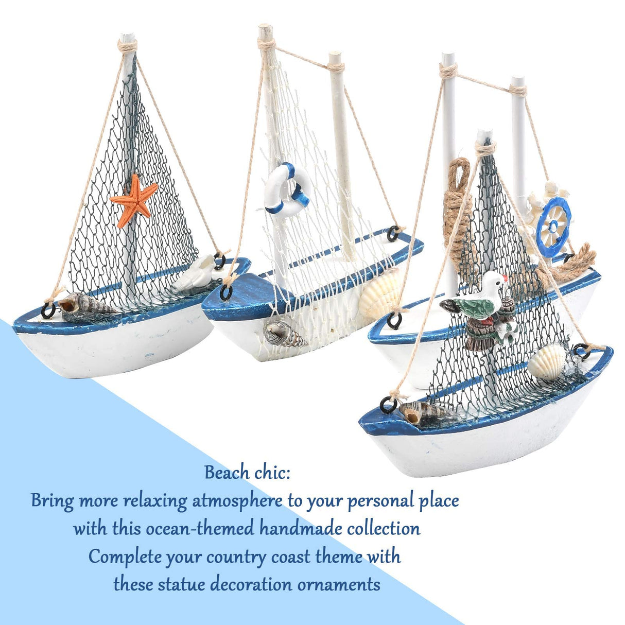 BUYGOO Mini Sailboat Model Decoration - 4-Piece Wooden Miniature Sailing Boat Home Decor Set BUYGO