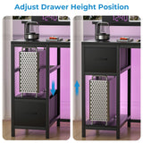 GreenForest Computer Desk with Drawers 39 inch,Gaming Desk with LED Lights & Power Outlets Small Desk with Monitor Stand and Reversible Shelf,Black GreenForest