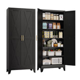 Lusiwry 75" Tall Metal Kitchen Pantry Storage Cabinet, Freestanding Cupboard with 2 Doors and 5 Adjustable Shelves, Standing Storage for Kitchen, Bathroom, Garage, Dinning Room or Utility Room（Black） Lusiwry