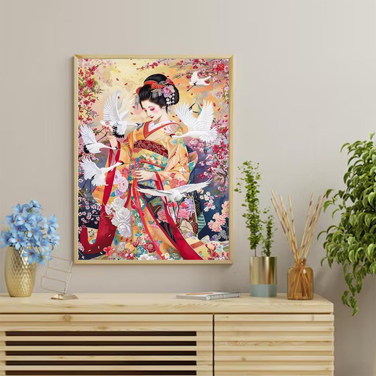 PUAGEMTI Geisha DIY Japanese Woman Diamond Art Kits for Adults, Full Round Crystal Gemstone Art Cross Stitch Diamond Painting Kits for Beginners 12x16 Inch, for Room Decor Bathroom Decor PUAGEMTI