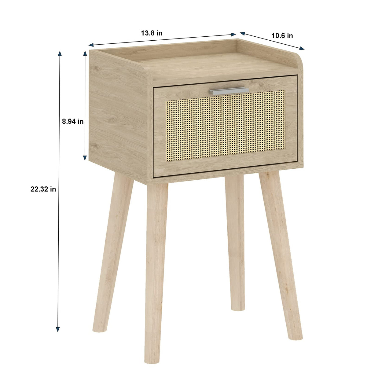 LAATOOREE Nightstand Set of 2, Small Bedside Table, End Table with Rattan Door, Boho Side Table with Solid Wood Legs for Bedroom Living Room Small Space LAATOOREE