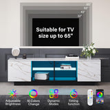 Svimi Modern Coffee Table & 65" TV Stand Set of 2, LED Entertainment Center with Power Outlets/Hidden Storage (White Coffee Table + White TV Stand) Svimi