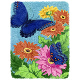 Yjunue Butterfly Floral Latch Hook Kits for Adults, DIY Crochet Yarn Rugs Hooking Craft Kit with Color Preprinted Pattern Design for Kids Adults and Beginners(Butterfly, 20 x 15in) Yjunue