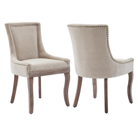 MZDOO Modern Dining Chairs Set of 2, High Back Dining Chairs Side Chairs with Solid Wood Legs, Upholstered Fabric Dining Room Chairs for Dining Room Kitchen, Beige MZDOO