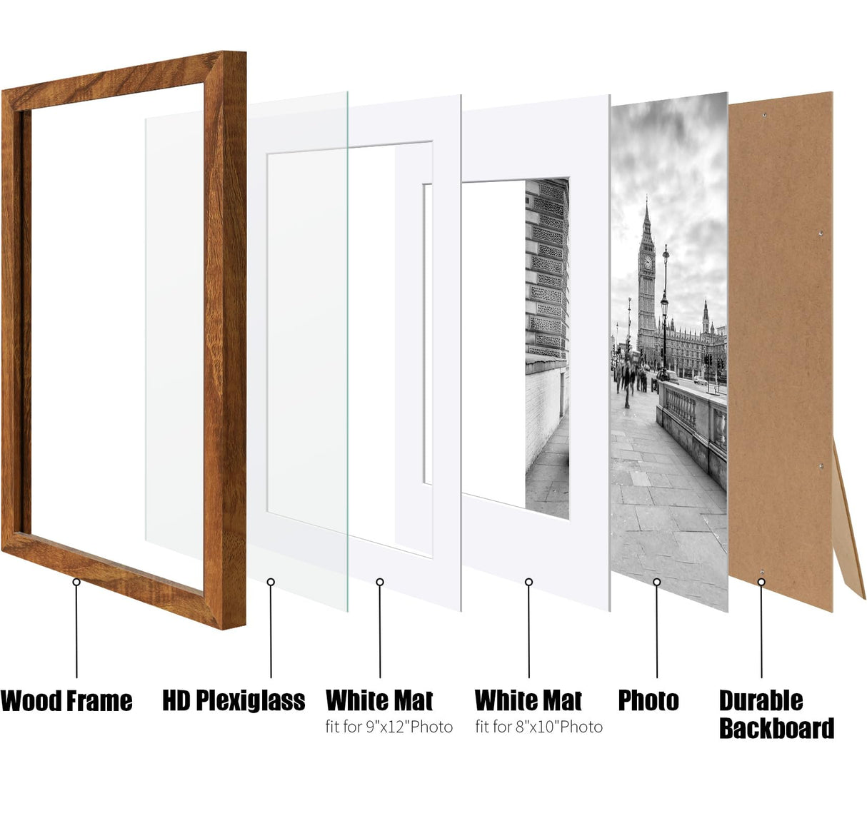 11x14 Picture Frame Solid Wood Display 8x10 Picture Frame or 9x12 with Mat or 11x14 Frame without Mat - Photo Frame 11x14 inch with 2 Mats for Wall Mounting or Table Top Tiblue