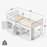 TOLEAD Kids Loft Bed, Twin Loft Bed with Lights, Toddler Loft Bed with 14" H Safety Guardrail, Low Loft Bed with Storage Bookcase and Under-Bed Play Space, Modern Low Loft Beds for Boys Girls (White) TOLEAD