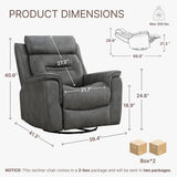 KISLOT Leather Recliner Chair, 360° Swivel Rocker for Adults Manual Rocking Reclining Chair with Adjustable Backrest Footrest for Living Room Bedroom Home Theater Seating KISLOT