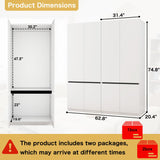LABROSKIA White Armoire Wardrobe Closet: 74" Wooden Wardrobe Closet with 4 Doors, Bedroom Armoires with Hanging Rod, Tall Closets Cabinet for Hanging Clothes (63") LABROSKIA