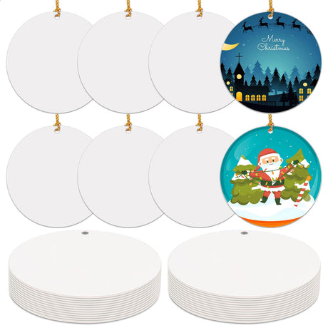 Caffox 3" Metal Sublimation Ornament Blanks Bulk, 24 Pieces Round Sublimation Blanks for Christmas Decorations and DIY Crafts Caffox