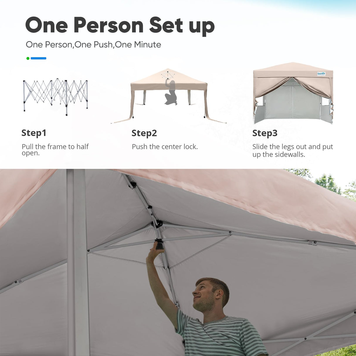 Quictent Privacy 8x8 Pop up Canopy Tent with Sidewalls and Roll-up Ventilated Windows, One Person Setup, Easy Outdoor Commercial Gazebo Shelter Enclosed Waterproof, Bonus 4 Sandbags (Beige) Quictent