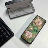 DoxQcs DIY Diamond Art Painting Glasses Storage Box, 5D Gem Art Paint by Diamonds Dots Eyeglass Case Organizer, for Women Man-Pink Flower DoxQcs