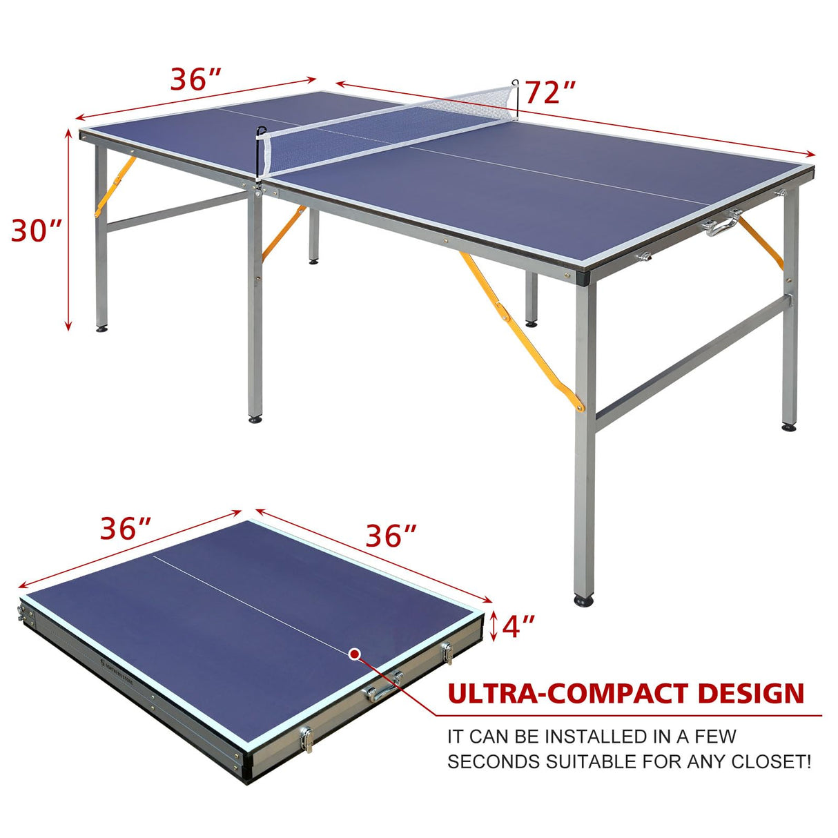 AOKUNG Mid-Size Table Tennis Table Foldable & Portable 6ft Ping Pong Table Set, 2 ping-Pong Bats and 3 Balls, Available Indoors and Outdoors AOKUNG