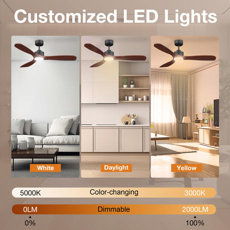 Hoenofly 52” Wood Smart Ceiling Fans with Lights Remote,Quiet DC Motor,Outdoor Indoor Ceiling Fan,Voice Control via WIFI Alexa App,Dimmable,Modern Black Lighting& Ceiling Fan for Bedroom Patio Porch Hoenofly