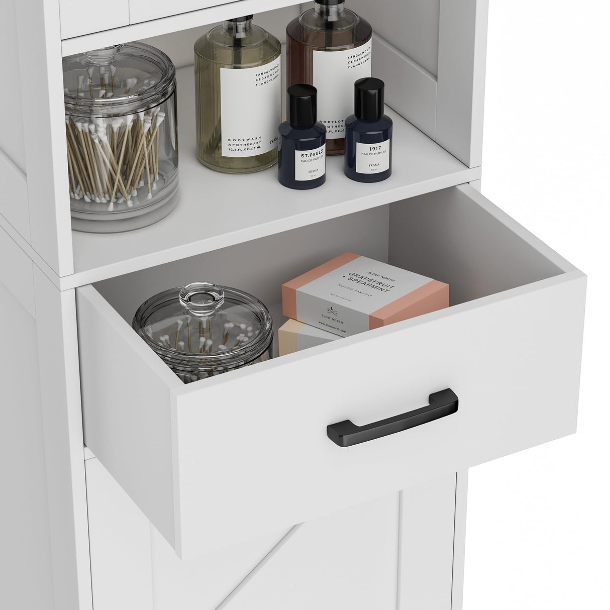 Homhedy 67" H Tall Bathroom Storage Cabinet with 2 Barn Doors and 1 Drawer, Narrow Storage Unit, Adjustable Shelves, Floor Cabinet for Bathroom, Living Room, Entryway, Kitchen, White, (15.7" W) Homhedy