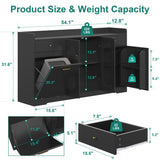 kepptory Large Kitchen Island with Storage, Kitchen Island with Trash Can & Adjustable Shelves & Drawers & LED Light, Kitchen Pantry Storage Cabinet for Home Office Use (Black, 13" D x 54" W x 32" H) kepptory