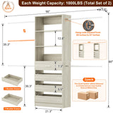 Aheaplus Closet System Set of 2, 4-9Ft Wood Closet Organizer with Drawers & Shelves, Closet Organizer System with 8 Hanging Rods, Walk-in Closets Organizer Wardrobe Closet Rack, White Oak Aheaplus