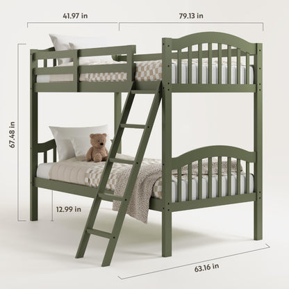 Storkcraft Long Horn Twin-Over-Twin Bunk Bed (Olive) - GREENGUARD Gold Certified, Converts to 2 Individual Twin Beds, Wood Slats, Bunk Bed Twin Over Twin for Kids, Ideal for Kids