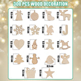 300 Pcs Unfinished Mini Wooden Ornaments Christmas DIY Mini Wood Cutouts with Storage Box for Crafts for Christmas Tree Hanging Crafts Home Decoration Gerrii