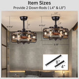 IYUNXI Caged Ceiling Fans with Lights Farmhouse, 18 Inch Flush Mount Vintage Bladeless Rustic Chandeliers Fan Remote Bedroom 6 Light E12 Bulb Base IYUNXI