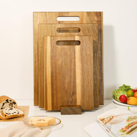 YSTKC Acacia Wood Cutting Boards Set of 3 PCS for Kitchen, Large Wooden Cutting Board Set with Handle, Thick Chopping Board, Butcher Block Wooden Trays for Meat, Fruit Vegetable and Cheese YSTKC