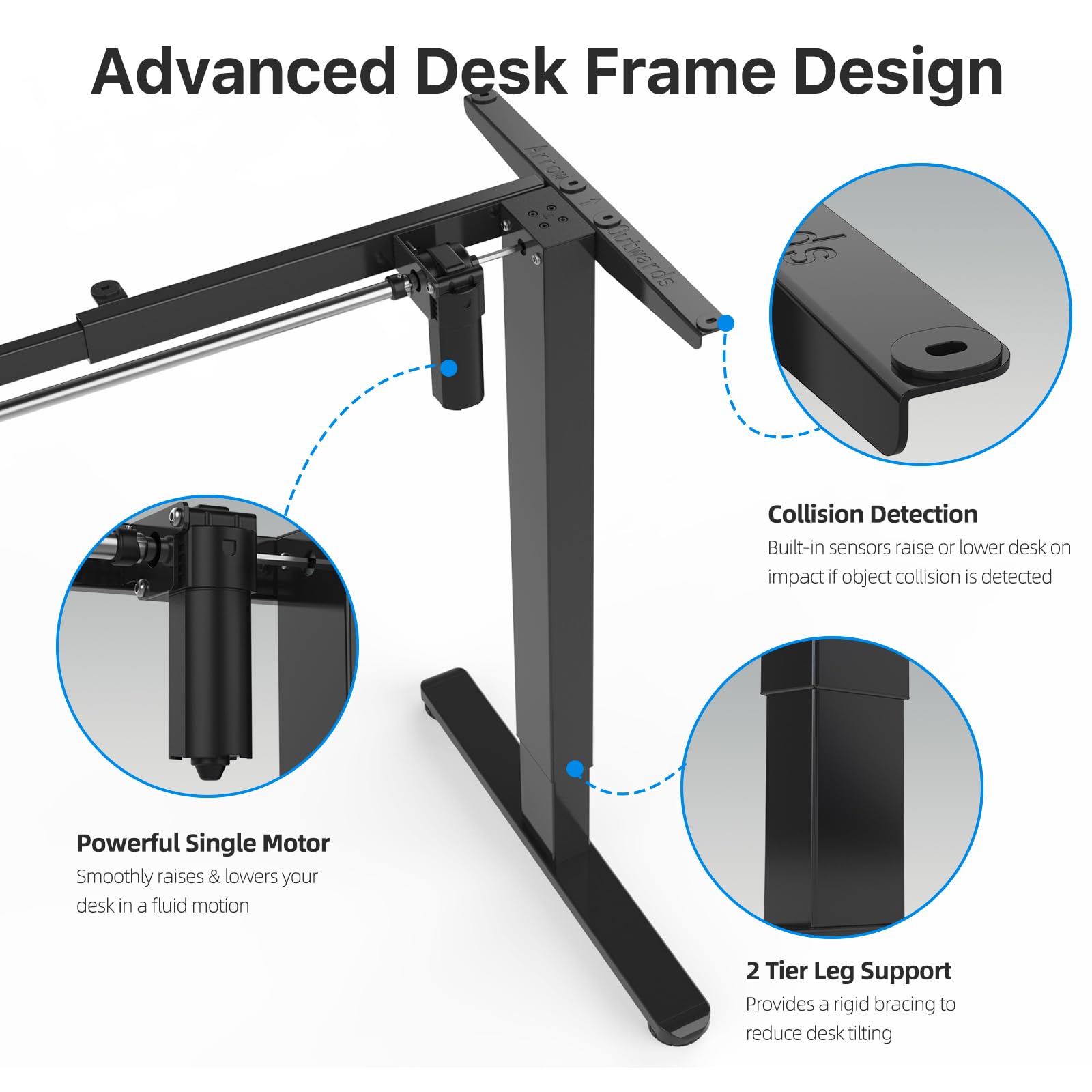 JOYSEEKER Electric Standing Desk Frame Workstation,Stand up Desk Legs Height Adjustable,Ergonomic Sit Stand Desk Base for 39 to 63 inch Table Tops,Black - WoodArtSupply