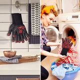 Grilling Gloves 1472℉ Extreme Heat Resistant, 14 Inch Grill BBQ Gloves for Men, Silicone Non-Slip Kitchen Oven Mitts, Hot Cooking Oven Gloves for Grilling, Frying, Baking, Welding, Fireplace Hostaque