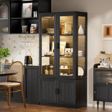 BROTTAR Display Cabinet with Glass Doors, Curio Cabinet with 3 Shelves, Bookcase with LED Lights, Storage Cabinet with Magnetic Lock & Buffer Hinge BROTTAR