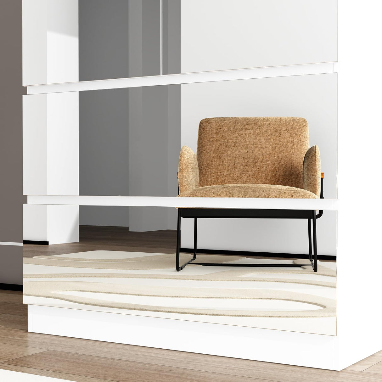 FUFU&GAGA Wardrobe with Mirror Doors, White Bedroom Armoire with 2 Drawers, Hanging Rod, Mirrored Closet Modern Clothes Storage Cabinet for Bedroom Cloakroom, 31.5”W x 19.7”D x 70.9”H FUFU&GAGA