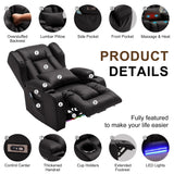 DRMBOOK Power Recliner Chair, Electric Wall Hugger Reclining Sofa with Massage & Heat, Overstuffed Theater Seating with LED/USB Port/Cup Holders for Living Room (Leather Black, 2 Chairs with Console) DRMBOOK