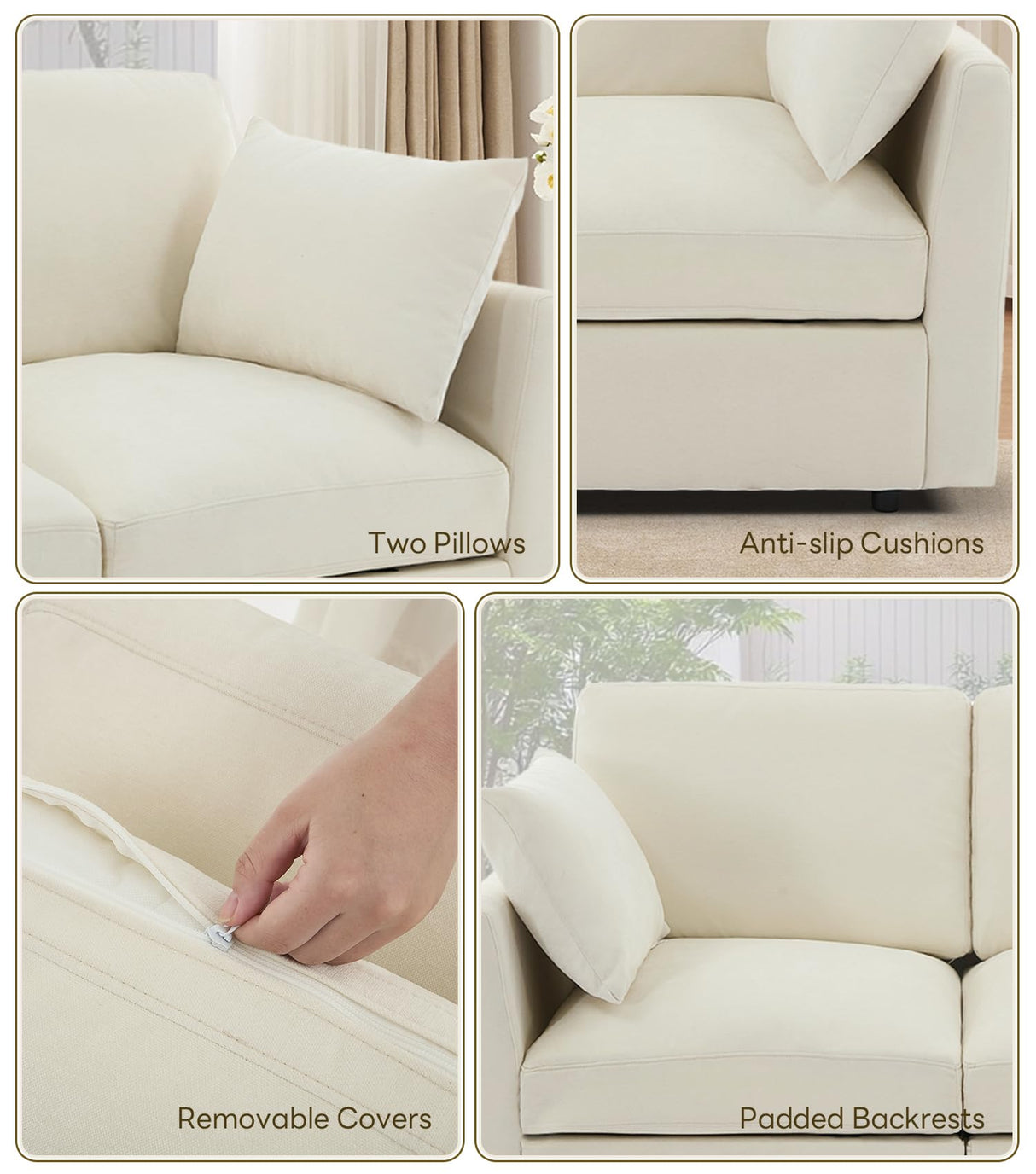 Tbfit 85" Convertible L Shaped Couch, Sectional Sofa for Living Room,Chenille Cloud Couch with Ottoman 4 Seat (Beige) Tbfit