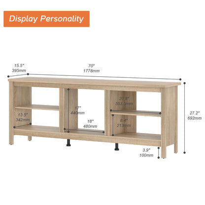 WAMPAT Farmhouse TV Stand for TVs up to 75 Inch, Oak Entertainment Center for 80 inch TV Console Table with 5 Cubby Storages for Living Room Bedroom, 70 inch - WoodArtSupply