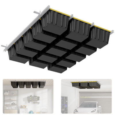 Mokemok Overhead Garage Storage Rack Extra Large-Organizes Up to 15 Tote Bins 0.1-inch Thickened Heavy Alloy Steel Garage Tote Storage System with Adjustable Rails-Ceiling Storage Rack