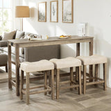 YWUFUART 59" Counter Height Bar Table Set with Power Outlet, Industrial Breakfast Table with 3 Padded Stools, 4 Piece Bar Table and Chairs Set for Living Room, Dining Room, Brown YWUFUART