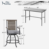 PHI VILLA 5 PCS Outdoor Counter Height Table and Chairs,Swivel Outdoor Bar Chairs with Grey Cushion and Metal bar Table for All Weather,Patio High Dining Set for Indoor,Garden,Yard PHI VILLA