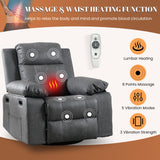 Massage Recliner Chair for Adults,360 Degree Manual Swivel Rocker Recliner with Heat and Vibration,PU Leather Glider Rocking Reclining Chair for Home Theater Seating,Lounge,Nursery,Living Room(Grey) JEEOHEY