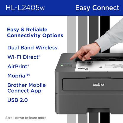 Brother HL-L2405W Wireless Compact Monochrome Laser Printer with Mobile Printing, Black & White Output | Includes Refresh Subscription Trial(1), Amazon Dash Replenishment Ready