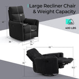 LINSY 360 Swivel Recliner Chair - Corduroy Nursery Glider Rocking Chair with 2 Pillows, Comfy High Back Adult Recliner for Small Spaces, Nursery Bedroom Living Room Reclining (Black) LINSY