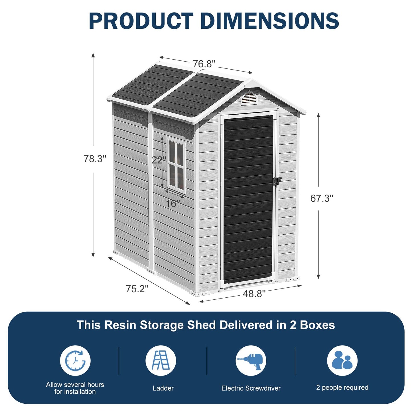 CDCASA 6x4 FT Outdoor Resin Storage Shed with Floor & Lockable Door & Window & Vents Included, Waterproof Outside Plastic Sheds for Backyard, Patio, Poolside, Lawn, Gray