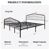 Victorian-Style King Size Metal Platform Bed Frame with Wrought Iron Headboard and Footboard in Black SHA CERLIN