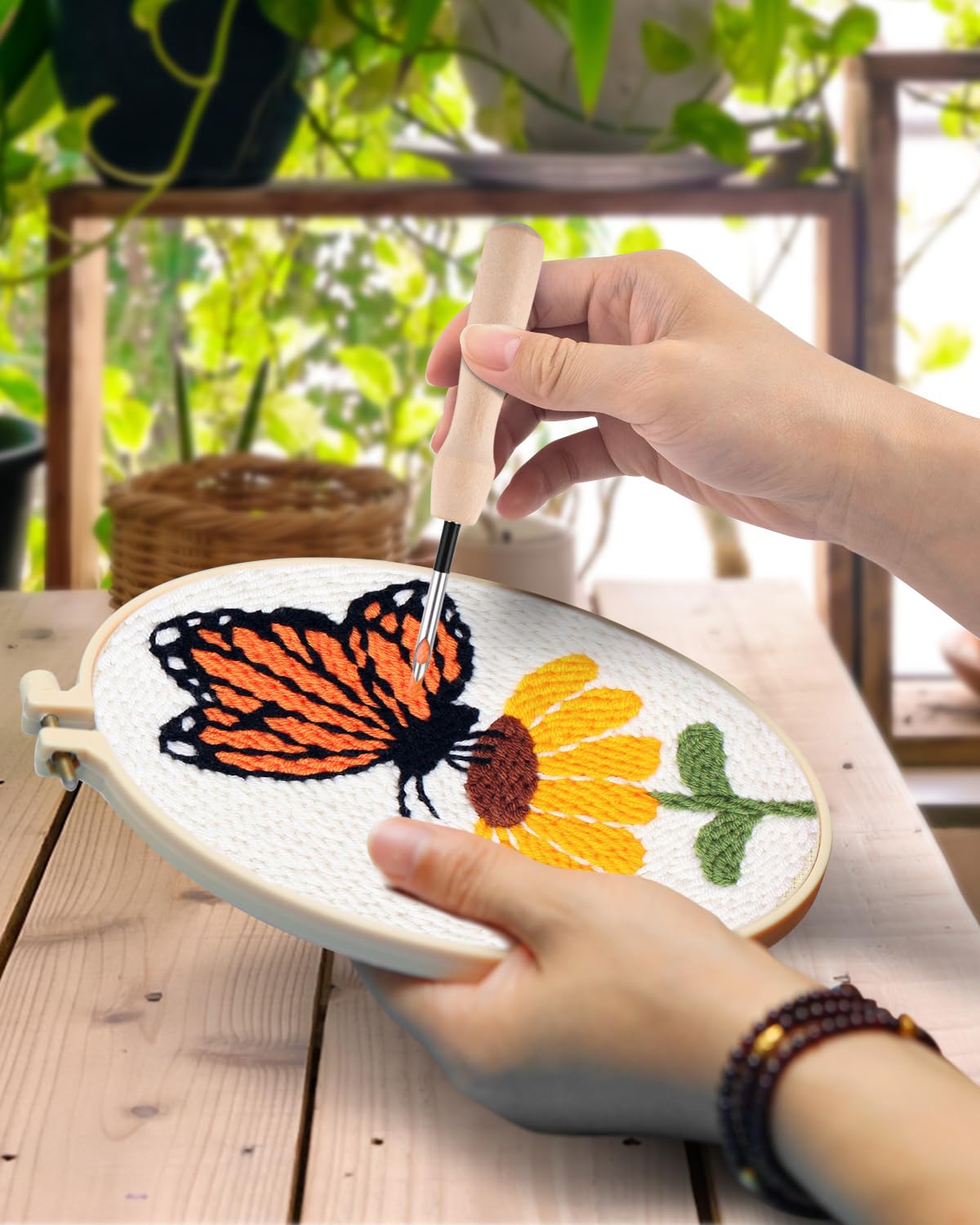 TINDTOP 3 Sets Punch Needle Kits, Flowers Punch Embroidery Kits for Adults Beginner, Tool with Punch Needle Fabric, Hoops, Yarns and Sewing Needles TINDTOP