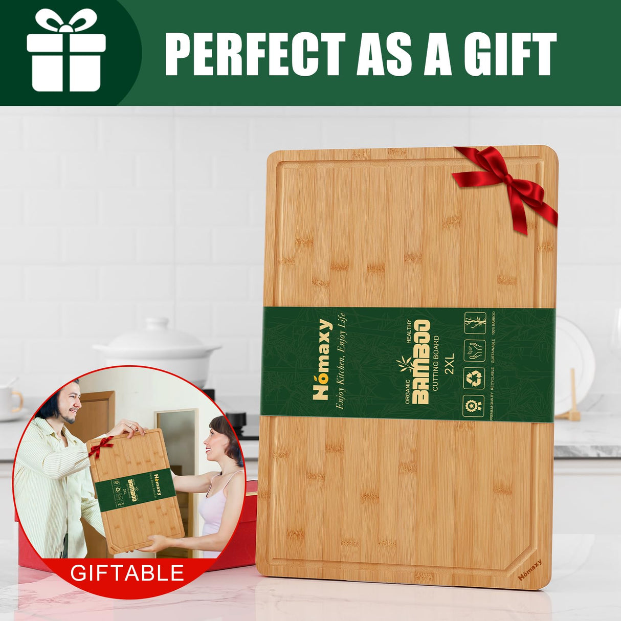 Homaxy Extra Large Organic Bamboo Cutting Boards for Kitchen, 20"x14" Wooden 2XL Cutting Board with Juice Groove and Handles, Charcuterie Butcher Block Wood Serving & Chopping Board - Pre Oiled Homaxy