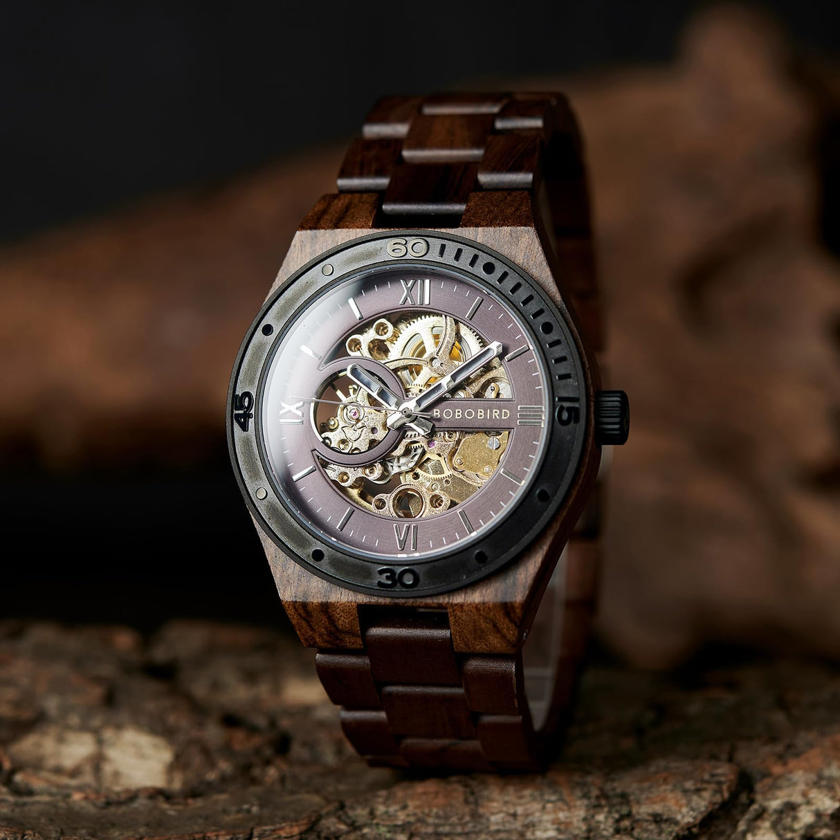 BOBO BIRD Mens Wood Watches Skeleton Mechanical Wooden Watch Lightweight Luxury Wristwatches with Natural Wood Band of Limited Edition Collection for Men (red) BOBO BIRD