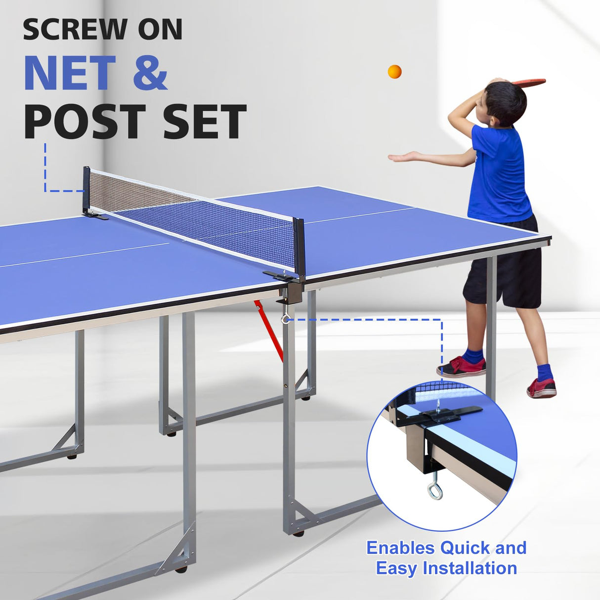 Athfiner Full-Size Portable Ping Pong Table 4.5FT/6FT Foldable Compact for Space Saver,Table Tennis Table Kids Children Boys Girls Teenager Adults,Multi-Use Free Standing Game Table,Assembly Free Athfiner
