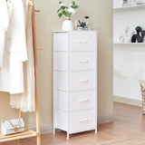 Somdot Dresser for Bedroom,Chest of Drawers Storage Organizer,Steel, MDF,Non-Woven Fabric Drawers,Closet Bedside Living Room Entryway Hallway,11.8" D x 16.5" W x 45.1" H (5 Drawers) White Leather,1 Somdot