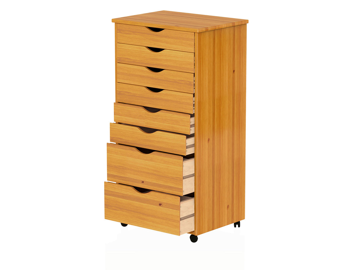 Adeptus Original Roll Cart, Solid Wood, 6+2 Drawer Extra Wide Drawers Roll Carts, Medium Pine ADEPTUS