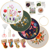 4 Pack Embroidery Kit for Beginners,Adults DIY Starter Kit,Cross Stitching Kits with Flower Stamped Patterns,Hoop,Tools,Colorful Threads with Needles,Step by Step Instructions,Hand Craft Lover Gift wtisan