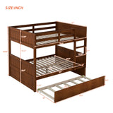 Merax Bunk Bed with Trundle, Full-Over-Full Wood Bed Frame No Box Spring Needed for Kids, Boys or Girls, Walnut Merax