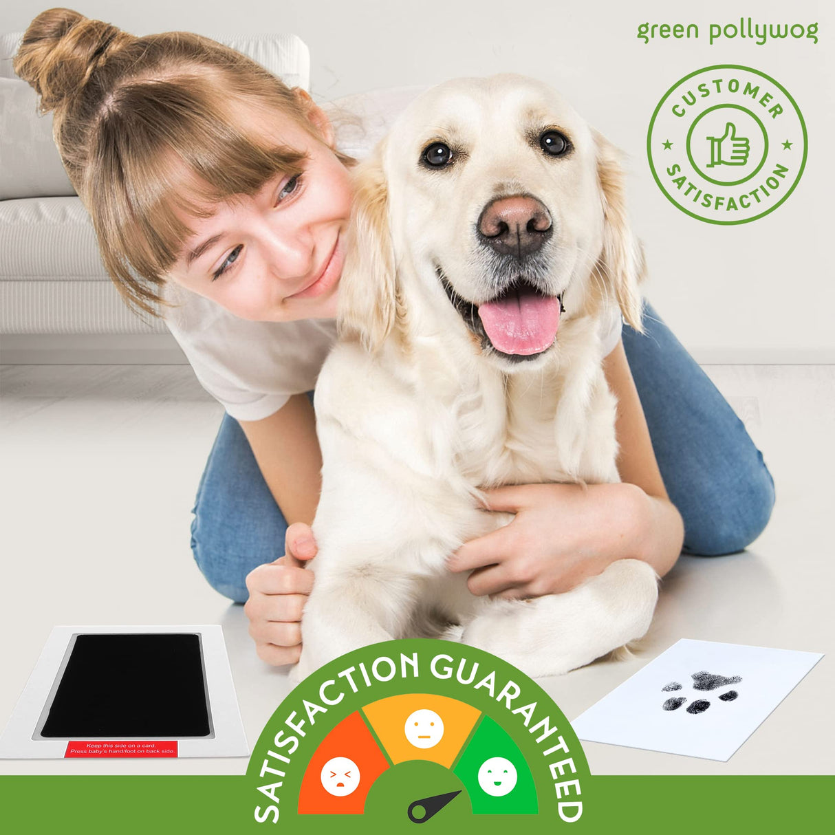 Green Pollywog | Paw Print Pet Keepsake Hinge Photo Frame + Ink Pad Kit | Dog Paw Print Kit | Extra-Large Ink Pad Included | 4 x 6 Picture Openings Green Pollywog