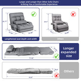 STHOUYN Folding Sofa Bed, Convertible Sleeper Chair Bed with USB, Floor Chair with 5-Position Adjustable Back Support, Small Comfy Couch for Bedroom Small Space, Cozy Chair, Apartment Dorm (Dark Grey) STHOUYN